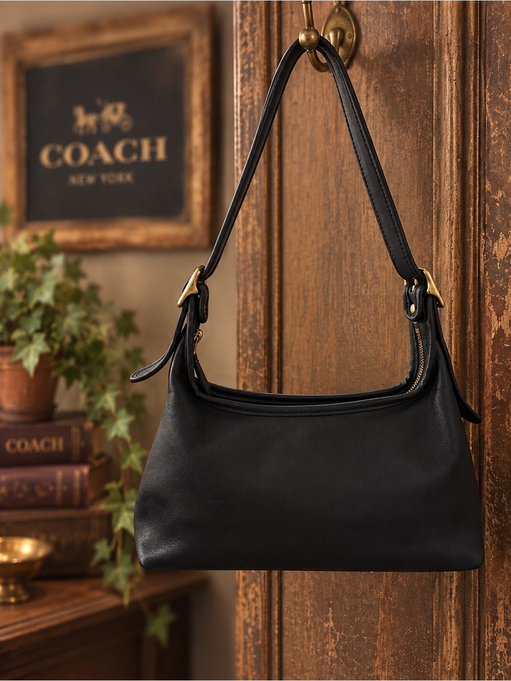 Vintage Coach Legacy Small Hobo Bag Black Leather Brass Hardware Shoulder Bag Y2